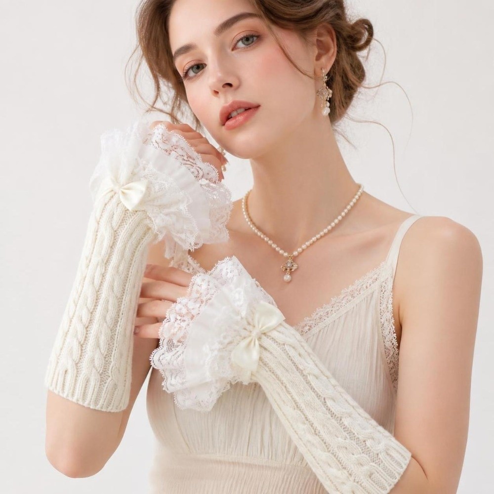 1 pair Lace Ruffle Hand Sleeve - огляд і ціна Fingerless Glove Knit